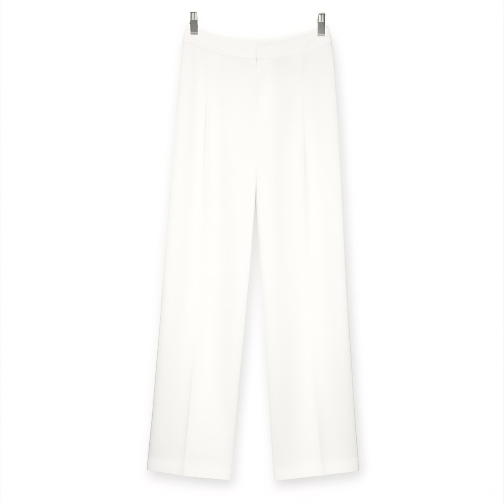 DEREK LAM 10 CROSBY White Trousers Wide Leg Pleated Women's 2 High Waist Preppy - Picture 2 of 15